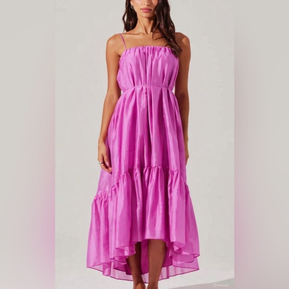 New ASTR The Label Elisha Tiered High-Low Maxi Dress PINK S